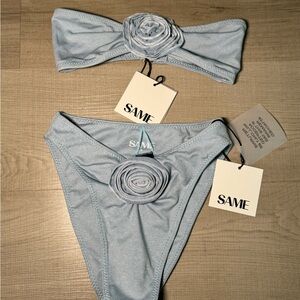 SAME Light Blue Bandeau Bikini Set with Rosette Detail